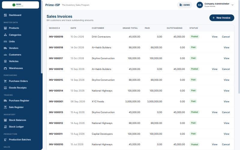Customer invoices
