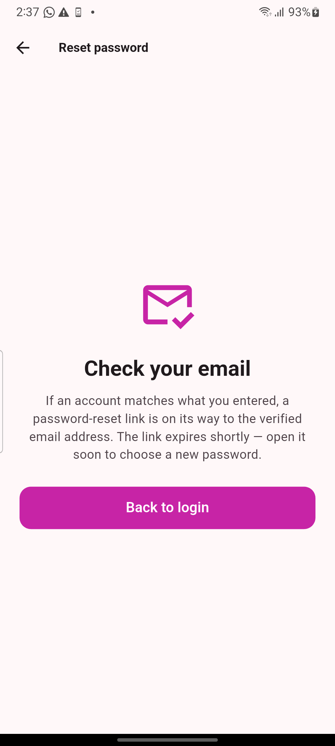 Forgot password confirmation
