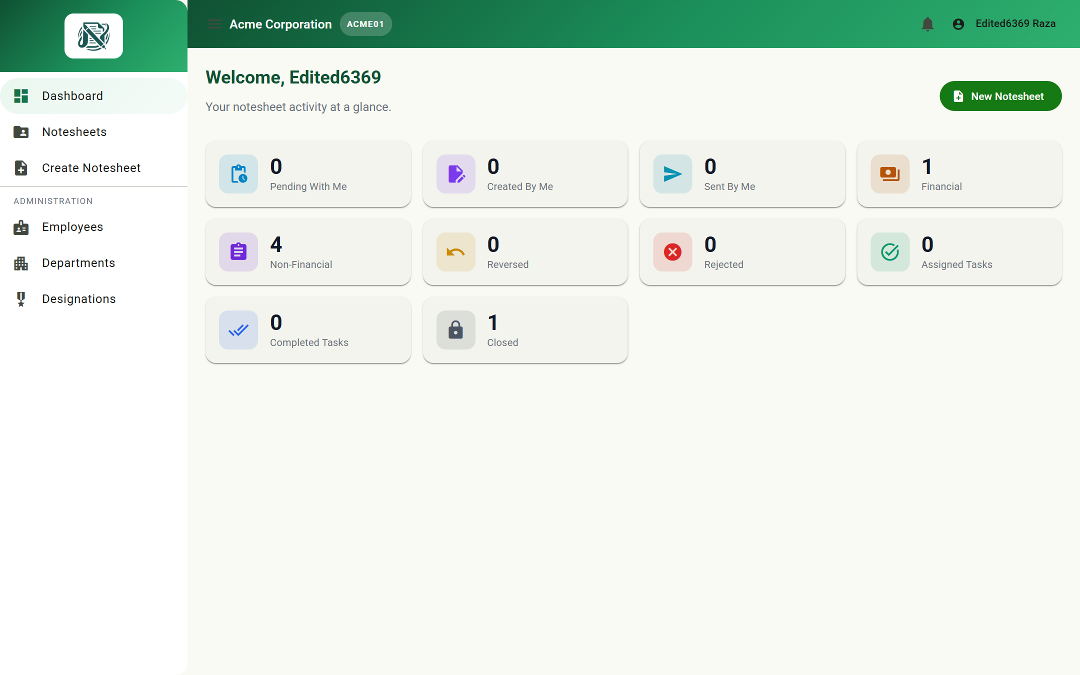Role dashboard with summary widgets