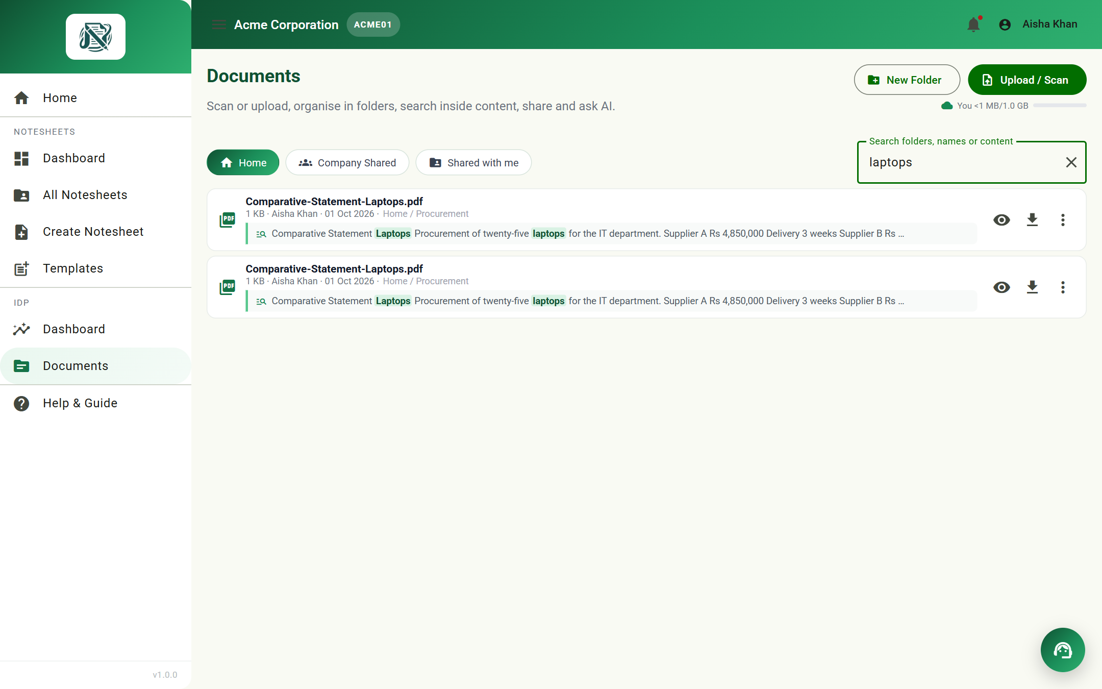 Content search matching text inside documents