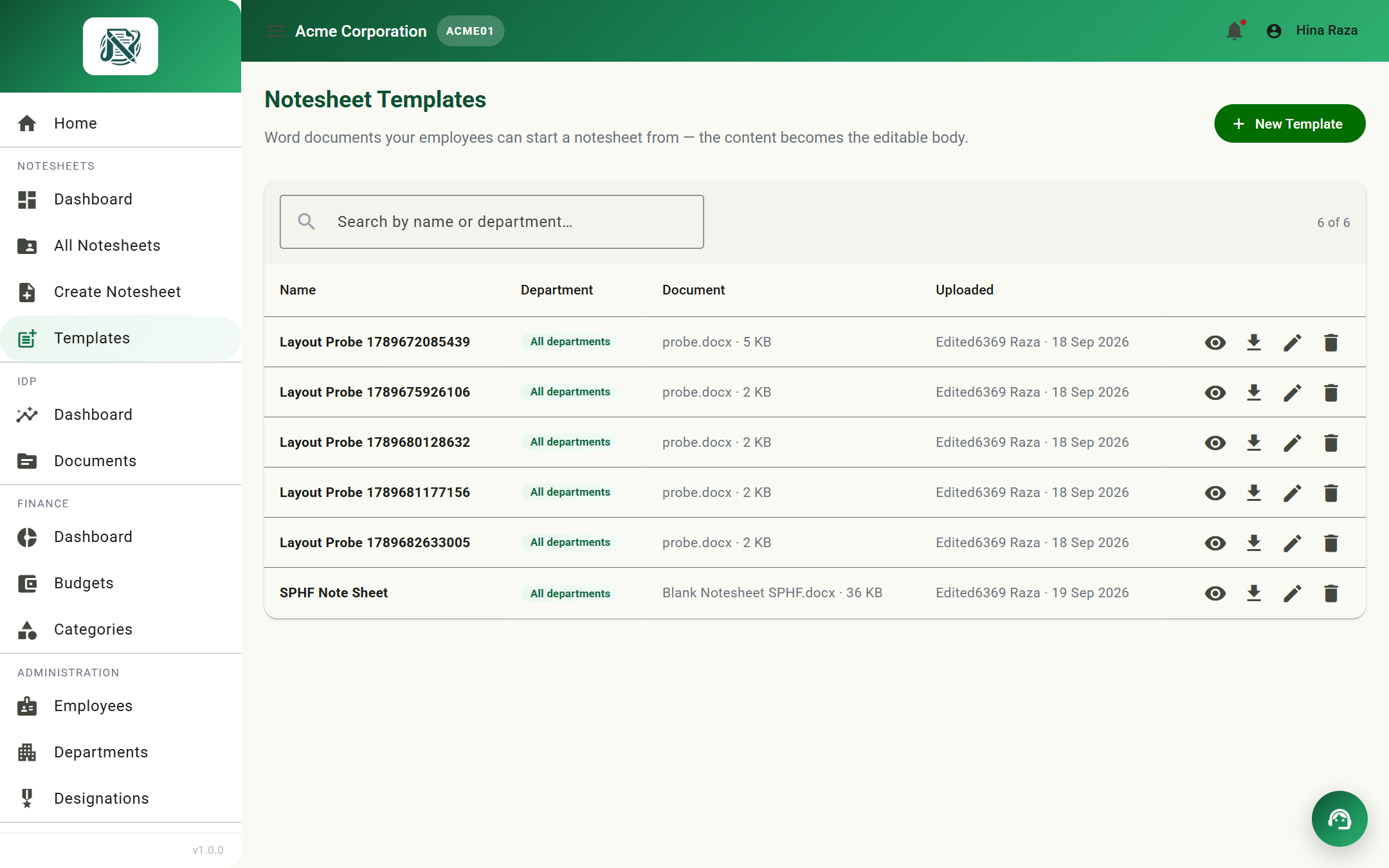 Notesheet templates with Word-fidelity previews